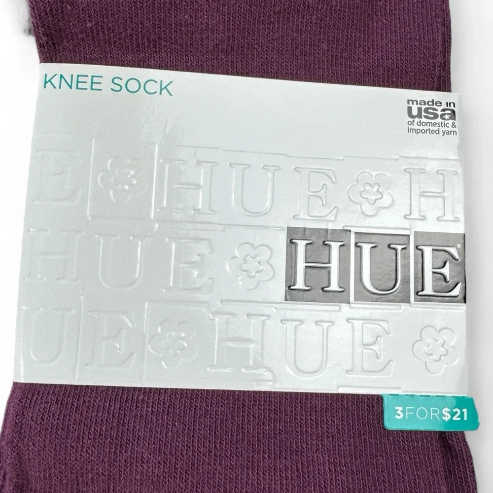 Hue Womens Napa Burgundy Flat Knit Knee Socks One Size‎ Fits Most 2 Pairs
